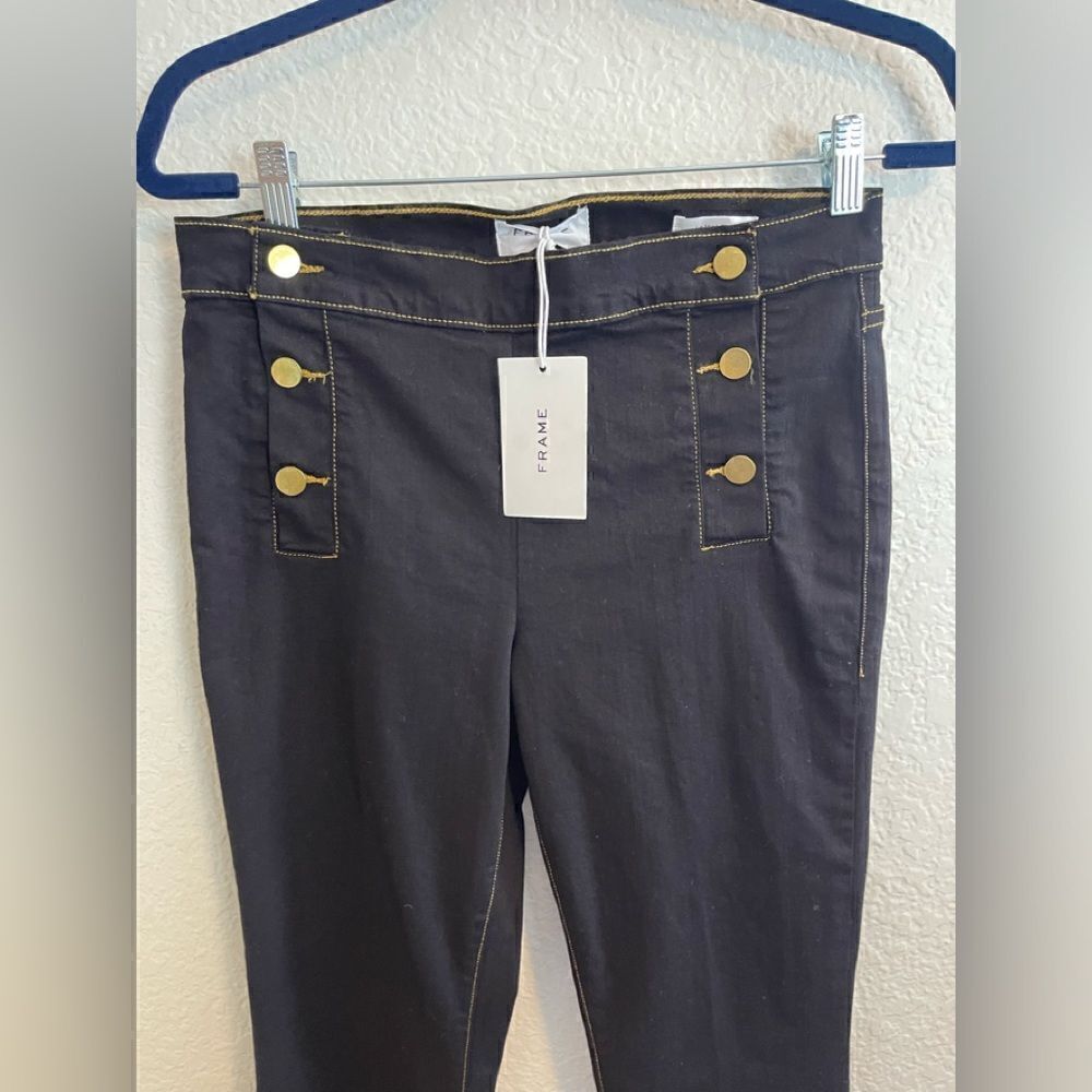 Frame Le High Flare with sailor side buttons in dark blue Film Noir. NWT 26 - Picture 7 of 8